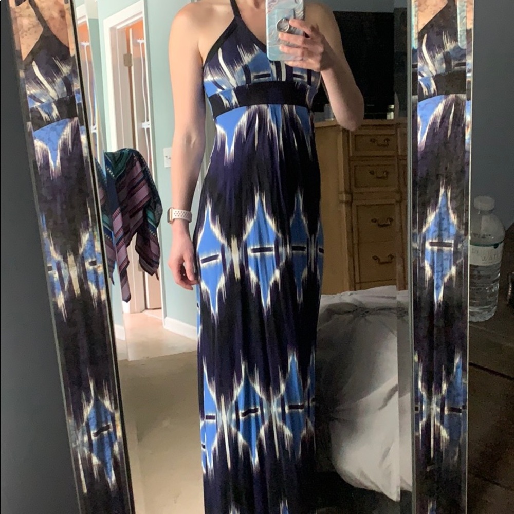 Blue print halter maxi dress